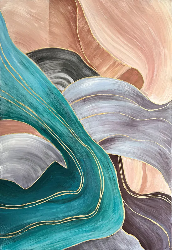 Quadro Turquoise Ribbon Dipinto Olio Su Tela