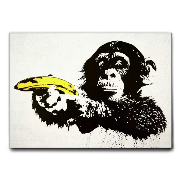 QUADRO BANKSY SCIMMIA PISTOLA GIALLA - Image 2