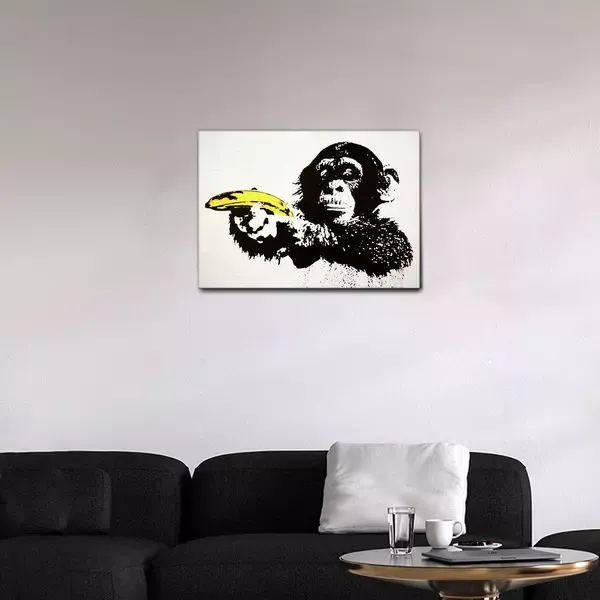 QUADRO BANKSY SCIMMIA PISTOLA GIALLA - Image 3