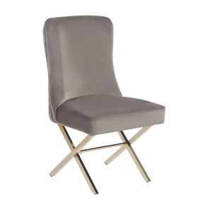 Sedia Malibù in Velluto Tortora e acciaio inossidabile oro