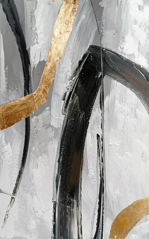 Set di 3 Quadri Golden Sign Dipinti Olio Su Tela - immagine 6