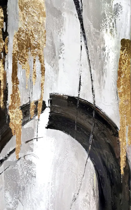 Set di 3 Quadri Golden Sign Dipinti Olio Su Tela - immagine 5