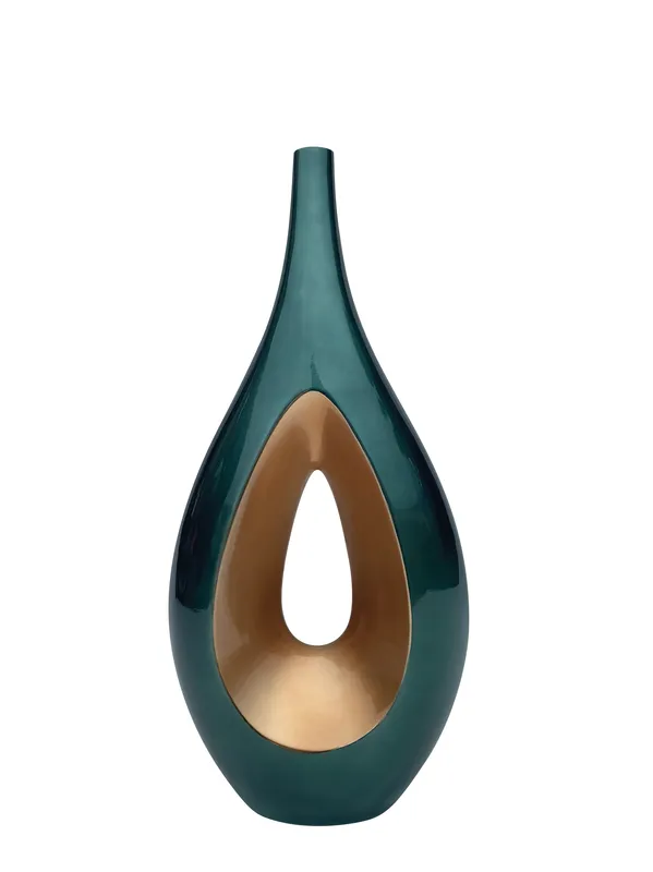 Vaso Goccia Alto Verde-Oro in Ceramica Laccata