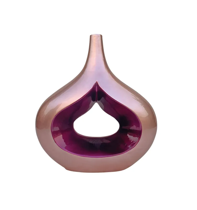 Vaso Goccia Basso Rosa In Ceramica Laccata