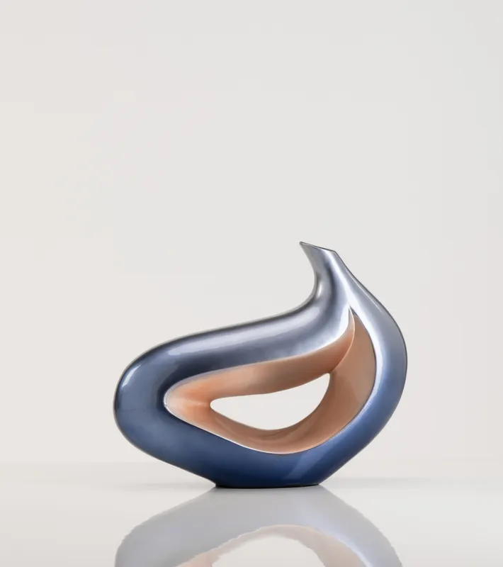 Vaso Ricciolo Basso Blu in Ceramica Laccata