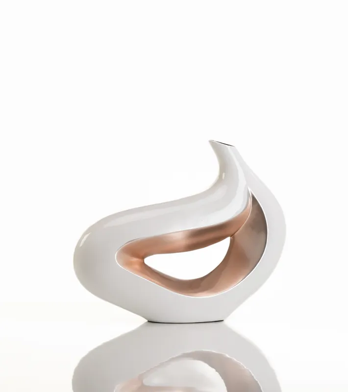 Vaso Ricciolo Basso Bianco in Ceramica Laccata